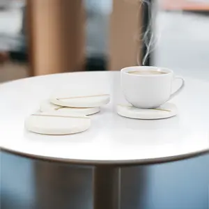 Ensemble de 4 sous-verres en marbre blanc avec incrustation d'or | Sous-verres antidérapants pour boissons et dosettes de café pour la maison, le bureau, la vente en gros en vrac OEM - Product Image 4