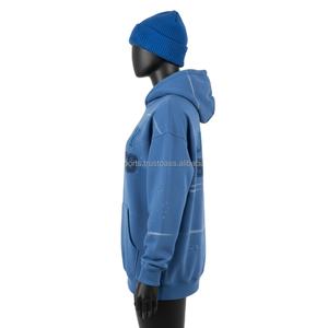 Sudadera con capucha de gran tamaño para mujer, tela polar GSM, suave al tacto, Color azul, logotipo bordado personalizado, ropa de calle, suéter, sudaderas básicas para mujer - Product Image 3