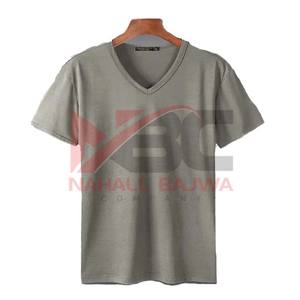 T-shirt col V pour homme 100% coton Logo personnalisé T-shirts vierges noirs pour homme - Product Image 4