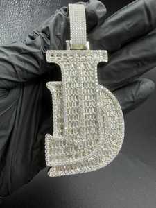 Colgante de Letra JD Personalizado de Moissanita Estilo Hip Hop, Plata 925 con Diamante de Corte Baguette, Joyería Fina, Colgantes y Dijes - Product Image 1