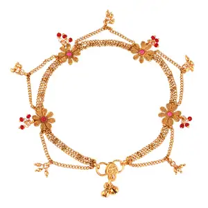 Hint geleneksel mücevher çiçek altın kaplama antika katmanlı zincir sahte İnci takılar kristal gelin Payal takı seti, pembe