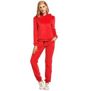 Vente flash : Ensemble de sweat-shirt pour femme, automne, avec poche zippée, haut court, veste, jogging en velours, survêtement en velours, ensemble deux pièces pour femme - Product Image 4