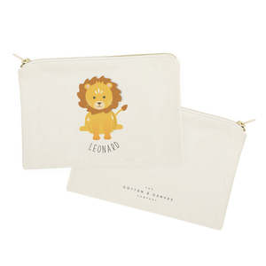 Personalized Name Lion Cotton Canvas Cosmetic Bag Fashion Lady <b>Makeup</b> <b>Case</b> Zipper Closure Blank Cartoon Pattern Customizable - Product Image 2