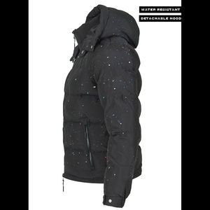 Unisex Black Paint <b>Puffer</b> <b>Jacket</b> Wholesale Winter Zipper <b>Jacket</b> with Adjustable <b>Hood</b> - Product Image 3