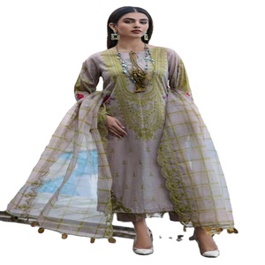 AGHAZ Brand 3-Piece Ladies Lawn Suit From Pakistan & India Wedding Heavy Embroidery <b>Net</b> Dupatta with Dress Hot Selling Wholesale - Product Image 5