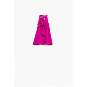 Haut en mousseline rose sans manches avec détails volantés et silhouette évasée, col montant - Product Image 1