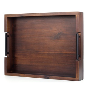 Vente en gros Plateau de service décoratif fait main en bois de noyer brun rustique avec poignée Passe au lave-vaisselle et au micro-ondes - Product Image 4