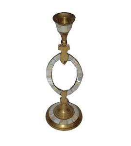 Portavelas de diseño moderno en forma redonda, de acero inoxidable y con incrustaciones de nácar, en oferta. - Product Image 2