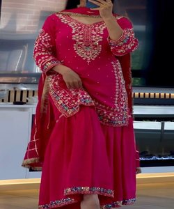 Robes cousues pakistanaises indiennes Sharara formelles beau Style arabe Boutique Design haut Sharara Dupatta ensemble vêtements de fête - Product Image 2