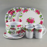 Service de table en mélamine durable à motifs floraux, 16 pièces, directement de l'usine, bol, assiette et tasse en plastique pour restaurant et hôtel
