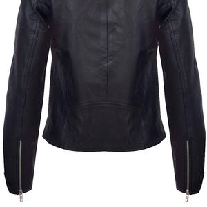 Veste d'hiver de moto en peau de mouton pour femmes de qualité personnalisée conception à col montant en cuir véritable avec logo sur le devant en toile - Product Image 4