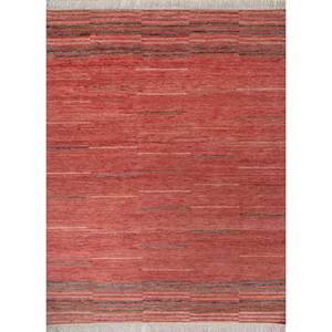 Tapis en laine grande surface Blythe rouge et orange noué à la main AKWL-1906 à motif rayé pour couloir et salon 9x12 pouces - Product Image 1