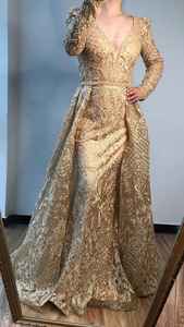 Ropa de mujer de manga larga, con cuello en V vestido de noche, vestido de mujer con bordado, vestido de novia de trabajo para exportación - Product Image 4