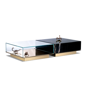 Contemporary Metamorphosis Center <b>Table</b> Durable Glass and Metal Home Furniture with <b>Mirrored</b> Feature for Living Room Use - Product Image 1