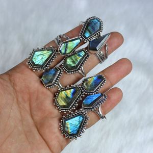 Natural Multi <b>Labradorite</b> Gemstone <b>Rings</b> Jewelry Beautiful Quality Coffin Shape <b>Labradorite</b> Jewelry for Retail - Product Image 4