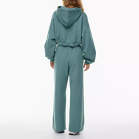 Ensemble de survêtement pour femme personnalisé avec logo, style décontracté, en molleton 100% coton, avec sweat à capuche et pantalon de jogging évasé pour l'hiver