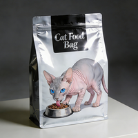Sac en Mylar à fond plat avec fermeture éclair réutilisable, impression de logo personnalisé, finition mate, pour animaux de compagnie, chiens et chats