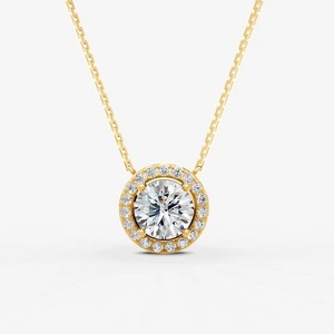 Colgante Solitario Redondo con Halo de Oro Sólido de 14K, con Diamante Cultivado en Laboratorio de 0.65 Quilates, EF-VVS2, Ideal para Regalos Festivos - Product Image 2