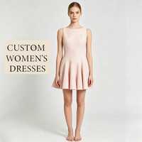 Robe personnalisée pour femme, rose poudré, tricot scintillant, col bateau, sans manches, taille basse, mini-robe, OEM ODM, marque privée