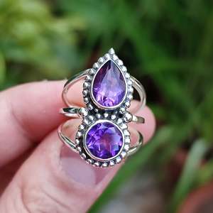 Bague pour femme en argent sterling 925 massif faite à la main, incrustée d'une pierre précieuse améthyste naturelle, bague en argent avec pierre précieuse violette, idée cadeau unique - Product Image 2