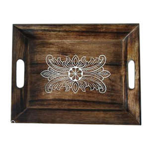 ขายร้อนตกแต่งไม้อะคาเซียถาดเสิร์ฟอาหารสําหรับห้องครัวถาดเสิร์ฟสําเร็จรูปเคลือบเงาพร้อมที่จับด้านข้าง - Product Image 1