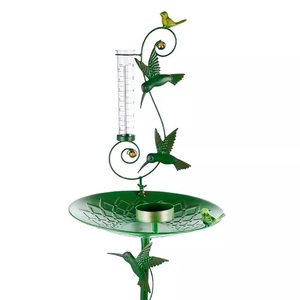 Blue Colored Outdoor Decor Metal Pedestal Birdbath <b>Garden</b> Decorative Round Shape Feeder and Birdbath - Product Image 4