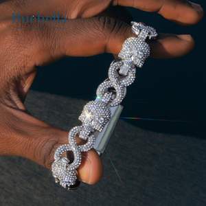 Hot Sale 15mm Skull Head Infinity Link <b>Bracelet</b> for Men 14K White Gold plated 925 <b>Silver</b> for Men - Product Image 2