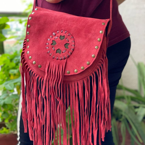 <b>Leather</b> Sling Bag Suede <b>Leather</b> Fringe Handbag Stylish Bags Unique Satchel Bag - Product Image 1