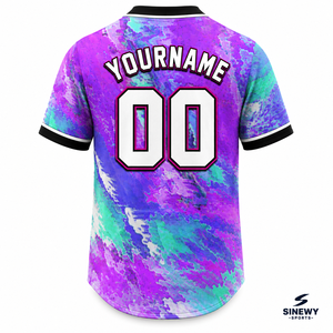 เสื้อเบสบอลสั่งทำพิเศษ ลายไล่เฉดสีม่วงอมเขียว แขนสั้น สำหรับผู้ใหญ่ 男女  ผ้าโพลีเอสเตอร์ ระบายอากาศได้ดี ชุดกีฬา - Product Image 3