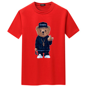 Vente en gros T-shirts graphiques en coton personnalisés pour hommes Vêtements décontractés à col rond Impression d'ours Dessin animé High Street Fashion Design surdimensionné - Product Image 5