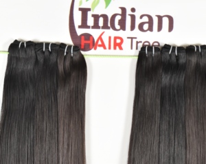 100% Extensions de cheveux humains noirs lisses soyeux non traités couleur naturelle double tirage Remy faisceaux de cheveux de style indien - Product Image 2