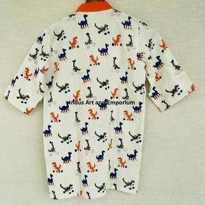 เสื้อคลุมอาบน้ำเด็กพิมพ์ลายบล็อกผ้าฝ้ายน่ารัก ขายส่ง ผ้าฝ้ายพิมพ์ลายบล็อกด้วยมือ ผ้าฝ้ายลายวาฟเฟิล คิโมโน - Product Image 5