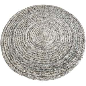 Handmade Agel/Palm <b>Round</b> <b>Carpet</b> with Bohemian-Tribal-Tropical Design Natural White/Black Colors Diameter 100-200 CM - Product Image 1