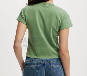 Women's Customized Logo Printed Short Sleeve Terry Cotton T-Shirt O-Neck Anti-Pilling; Canvas Blank Plain T-Shirt for Summer - Product Image 1