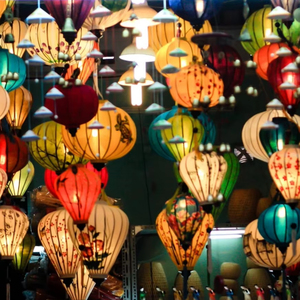 Silk <b>Lantern</b> combining bright silk and eco friendly bamboo elegant Vietnamese craft for decorative hanging purposes - Product Image 1