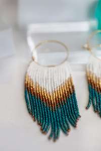 Boho ต่างหูลูกปัดด้วยการออกแบบสีฟ้าครามแอนดี้ cascading Fringe, เครื่องประดับของขวัญที่ไม่ซ้ำกัน - Product Image 6