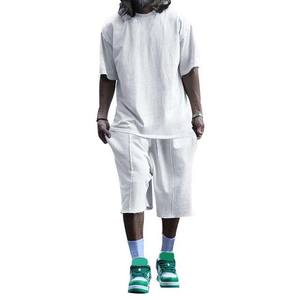 Costume 2 pièces T-shirts coton t-shirt et short ensembles été tenue décontracté haute rue Style respirant 100% coton hommes ensembles - Product Image 6