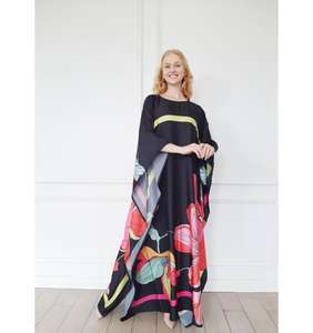 Vestido Largo Elegante y Ecológico con Estampado Floral, Estilo Kaftan, Holgado, con Mangas Acampanadas, para Eventos y Vacaciones - Product Image 3