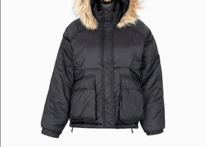 Chaqueta de bombardero de LICRA con estampado negro para mujer, chaquetas acolchadas cómodas suaves cálidas de invierno para exteriores a prueba de viento ecológicas - Product Image 3