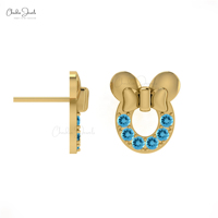 Anting-anting Minnie Mouse untuk anak perempuan 14k emas Natural Swiss biru Topaz harga grosir pemasok perhiasan Topaz biru