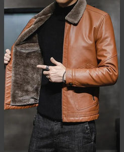 Chaqueta de Cuero para Hombre, con Capucha, Bolsillo Delantero, Cuello Alto, Transpirable, Resistente al Viento, Abrigada, de Primera Calidad, Tendencia Actual - Product Image 4