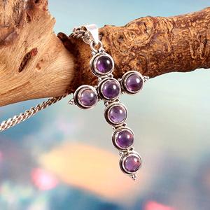 Handmade 925 Sterling Silver round Amethyst Cross Pendant Fine Jewelry for Women's Necklace Bulk Product Pendants & <b>Charms</b> - Product Image 5