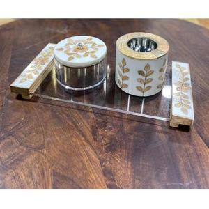 Mother Pearl Inlay Arabic <b>Oud</b> Incense <b>burner</b> Set Acrylic Tray Handcrafted Eco-Friendly Religious for Elegant Fragrance Rituals - Product Image 1