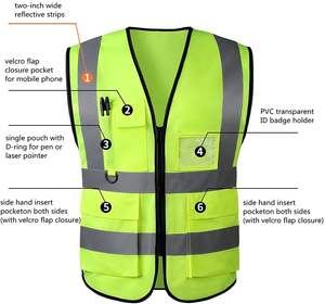 Gilet de sécurité en polyester haute visibilité sur mesure, respirant, conforme à la norme ANSI ISEA, fermeture éclair réfléchissante sur le devant, uniforme de travail - Product Image 2