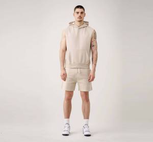 Débardeurs d'entraînement sans manches à capuche pour hommes en tissu polaire style musculation avec impression 3D et logo brodé - Product Image 1