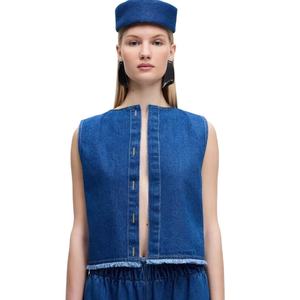 Hot Selling Unisex Lyocell Blend <b>Denim</b> <b>Vest</b> Relaxed Open Front Frayed Hem Casual Outerwear OEM Wholesale - Product Image 1