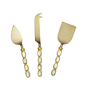 Juego de Utensilios para Queso de Metal, Cuchillo para Queso de Acero Inoxidable, Juego de Utensilios para Queso Dorados Hechos a Mano para Cocina - Product Image 1