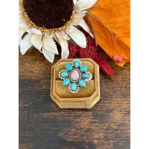 Bague ajustable en argent sterling avec turquoise et opale, fabriquée à la main dans le sud-ouest - Product Image 1