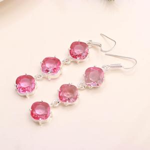 Pendientes de Plata de Ley 925 con Turmalina Rosa, Regalo de Boda Cristiano, Joyería Fina de Lujo para Mujer - Product Image 2