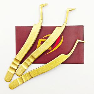 Pinzas de extensión de pestañas de precisión para Artista de pestañas, acero inoxidable, Color dorado, volumen de arranque de 45 grados, pinzas en forma de L - Product Image 1